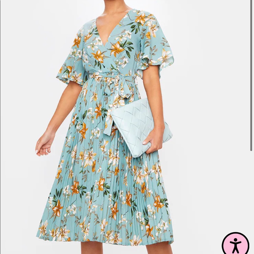 Sage Green Floral Pleated Dress